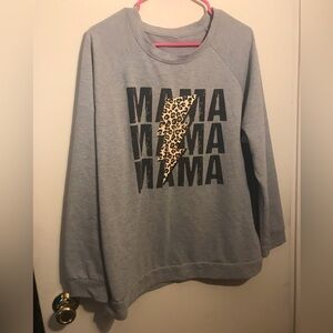 Gray 'MAMA' Sweatshirt with Leopard Lightning Bolt